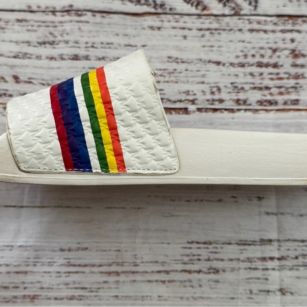 MICHAEL KORS Womens White Gilmore Toe Platform Slip On Leather Slide Sandals 8 M - Picture 3 of 6